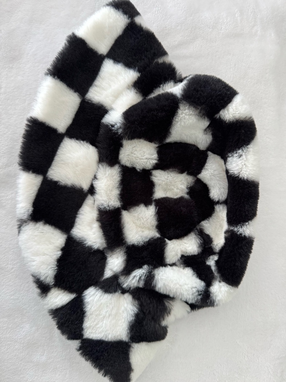 Claire's Black & White Faux Fur Checkerboard Hat